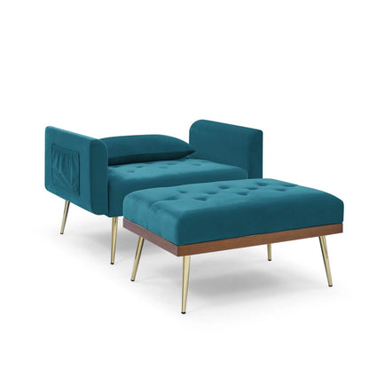 Velvet Recliner Sofa Chair with Adjustable Backrest and 2 Side Pocket