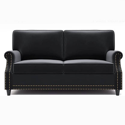 Velvet Roll Up Arm Chair Loveseat with Nail Head