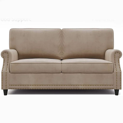 Velvet Roll Up Arm Chair Loveseat with Nail Head