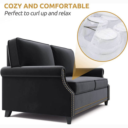 Velvet Roll Up Arm Chair Loveseat with Nail Head