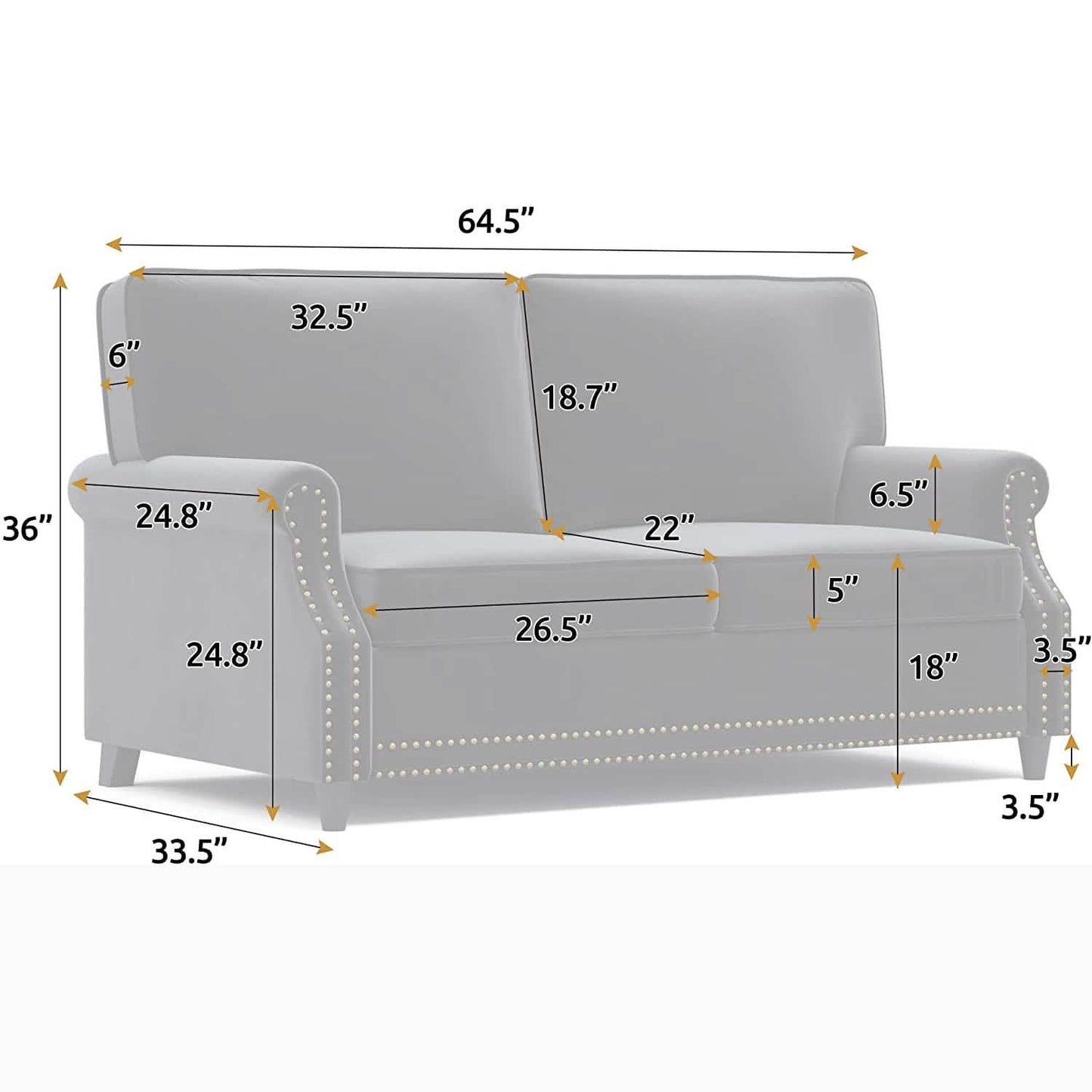 Velvet Roll Up Arm Chair Loveseat with Nail Head