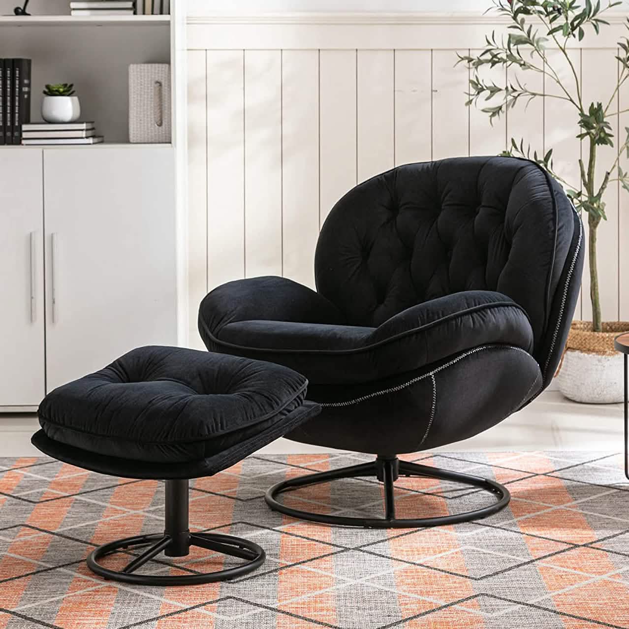 Velvet Swivel Accent Chair with Ottoman Set