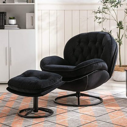Velvet Swivel Accent Chair with Ottoman Set