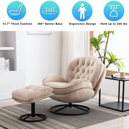Velvet Swivel Accent Chair with Ottoman Set
