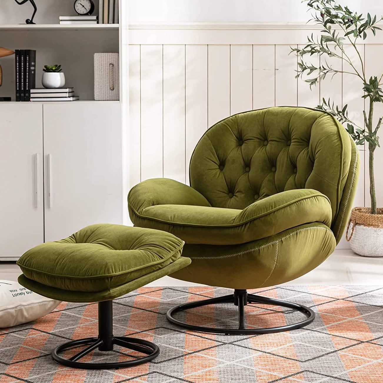 Velvet Swivel Accent Chair with Ottoman Set