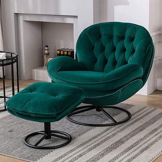 Velvet Swivel Accent Chair with Ottoman Set