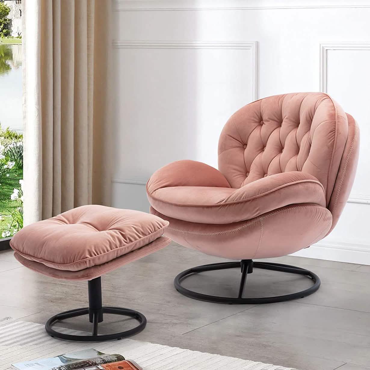 Velvet Swivel Accent Chair with Ottoman Set