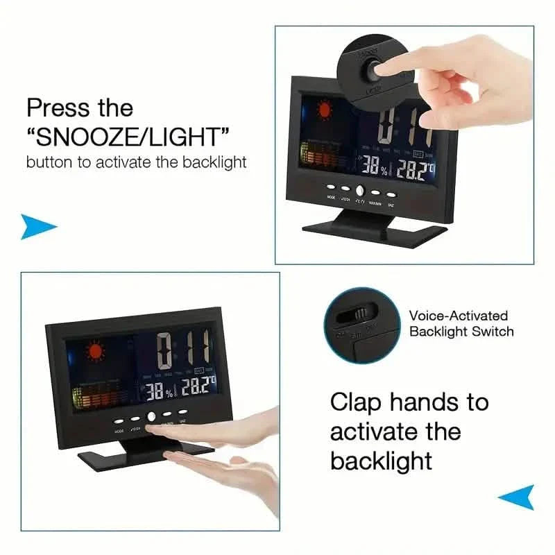 Vibrant Digital Weather Alarm Clock with Voice Control