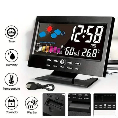 Vibrant Digital Weather Alarm Clock with Voice Control