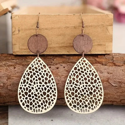 Vintage Hollow Leaf Shape PU Leather Earrings