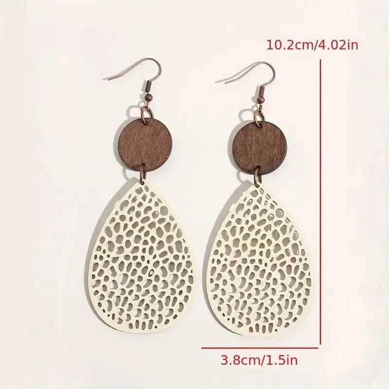 Vintage Hollow Leaf Shape PU Leather Earrings