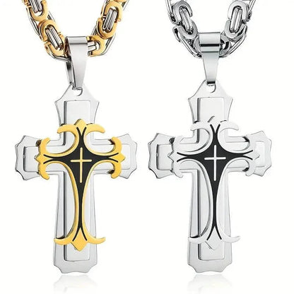 Vintage-Inspired Men's Flat Handmade Cross Pendant Necklace