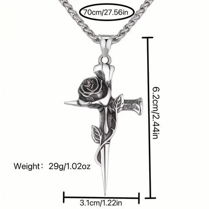 Vintage-Inspired Men's Titanium Steel Pendant Necklace - Unique Keel Chain Design with Cross and Rose Accents