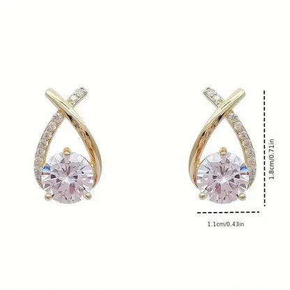 Vintage Style Stud Earrings - Embellished with Rhinestones, Cross Line Design