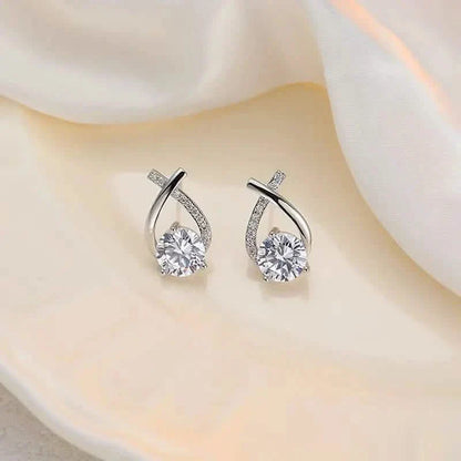 Vintage Style Stud Earrings - Embellished with Rhinestones, Cross Line Design