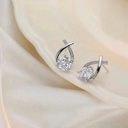 Vintage Style Stud Earrings - Embellished with Rhinestones, Cross Line Design