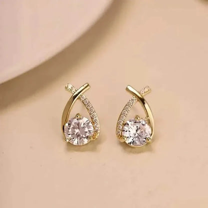 Vintage Style Stud Earrings - Embellished with Rhinestones, Cross Line Design
