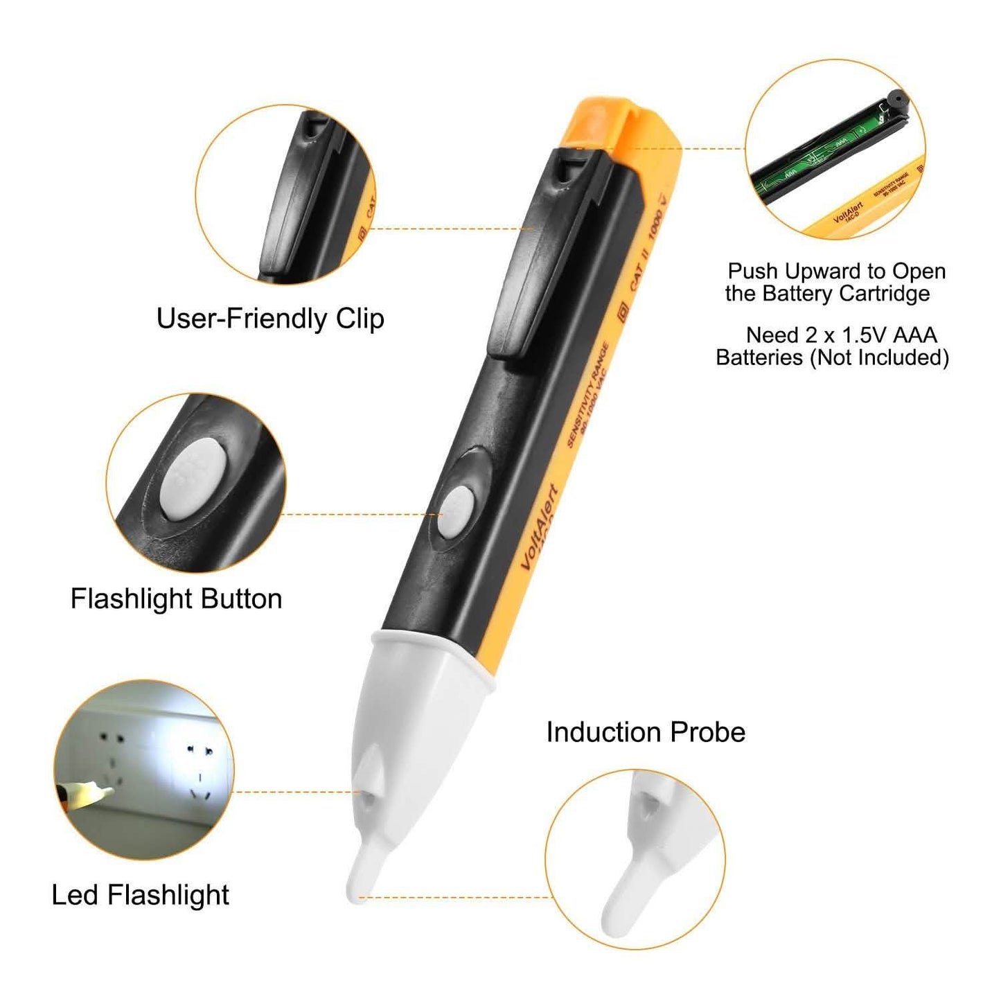 Voltage Tester Detector Pen Non-Contact with Flashlight