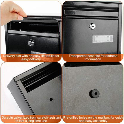 Wall Mount Mailbox Lockable Galvanized Iron Letter Post Box