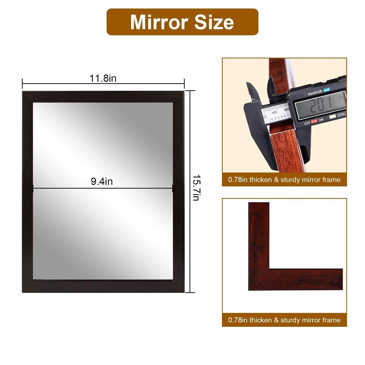Wall Mount Mirror Wood-Like Frame Rectangle Modern Hanging Mirror