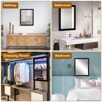 Wall Mount Mirror Wood-Like Frame Rectangle Modern Hanging Mirror