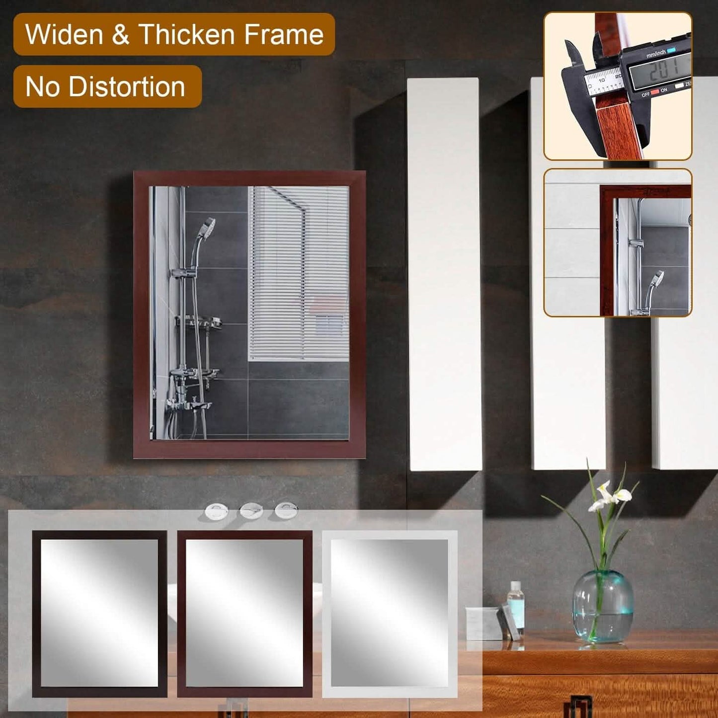 Wall Mount Mirror Wood-Like Frame Rectangle Modern Hanging Mirror