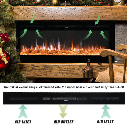 Wall-Mounted Recessed Electronic Fireplace - 50 Inch