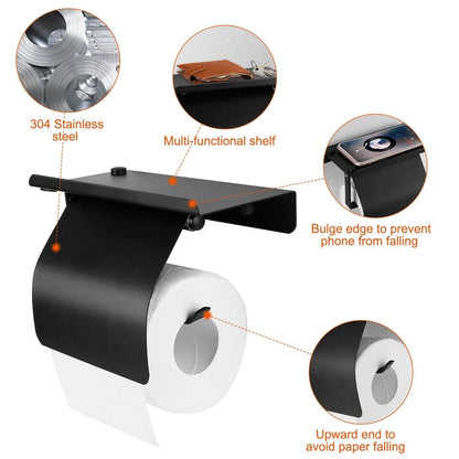 Wall Mounted Toilet Paper Holder with Phone Storage Rack