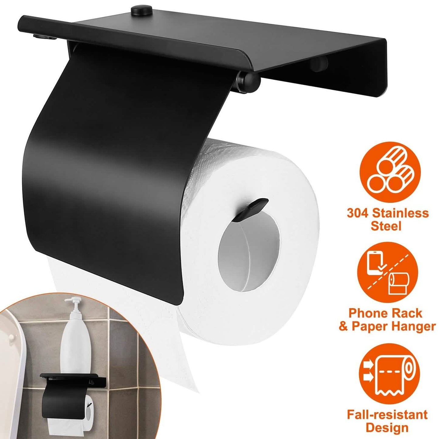 Wall Mounted Toilet Paper Holder with Phone Storage Rack