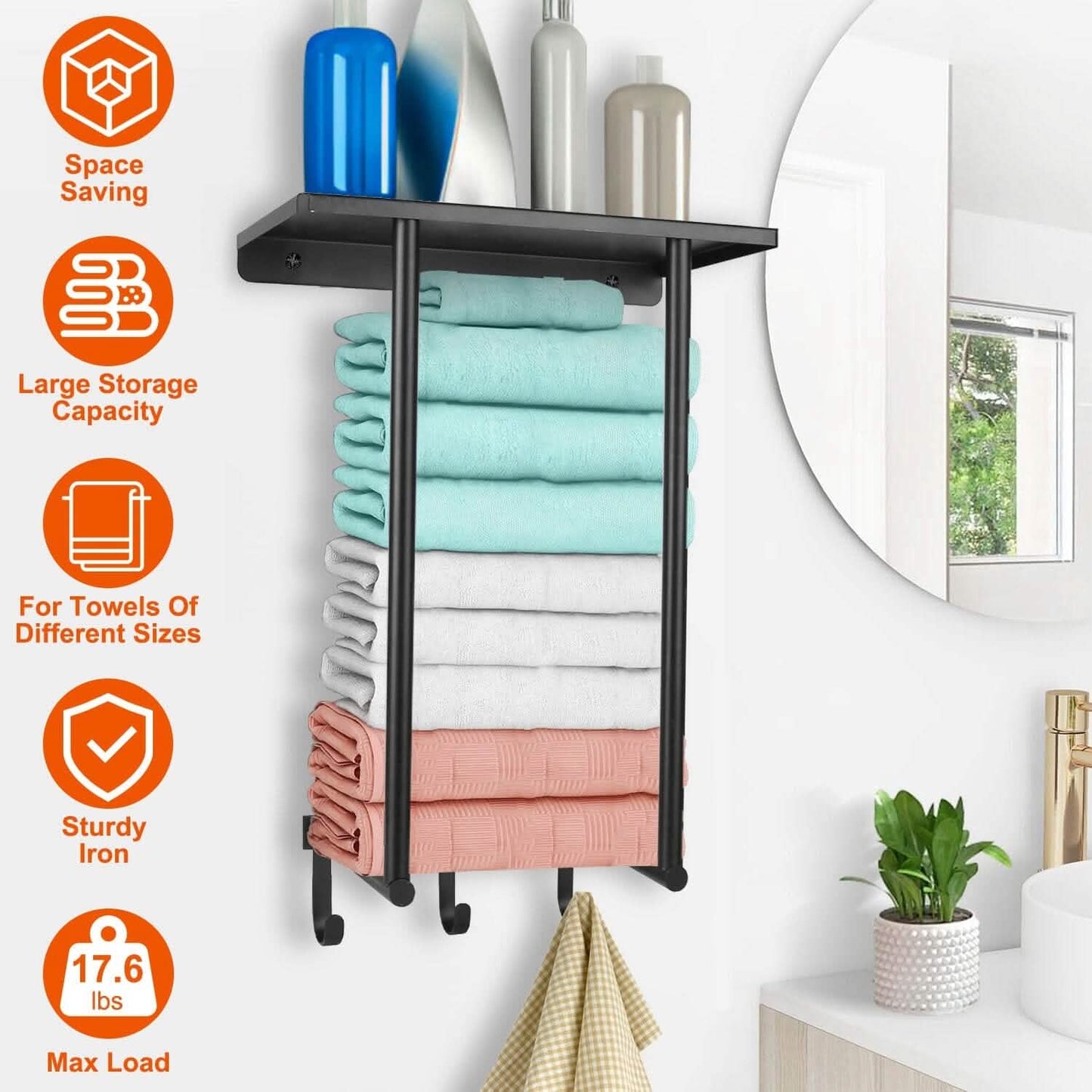 Wall Mounted Towel Rack for Rolled Towels