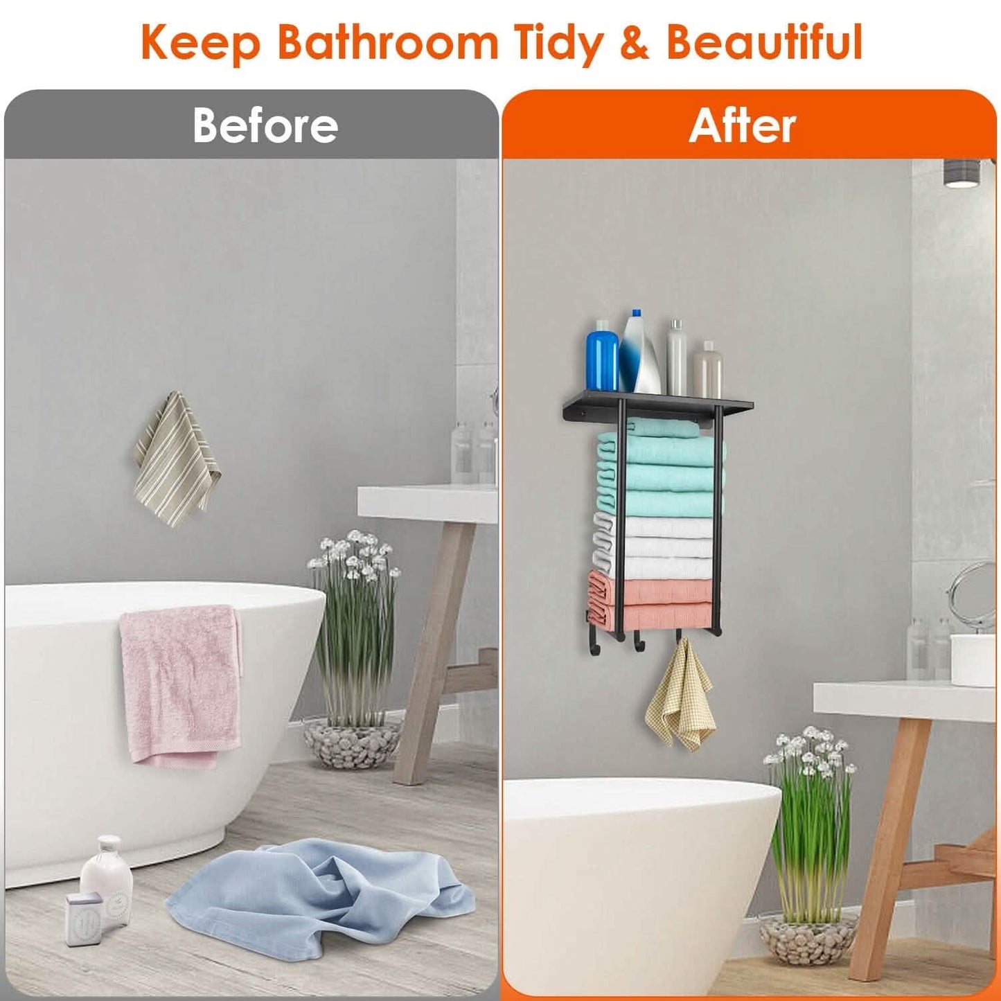 Wall Mounted Towel Rack for Rolled Towels