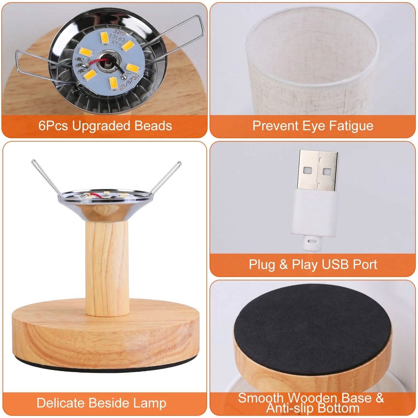 Warm White Nightstand Lamp USB Plug Modern Lantern