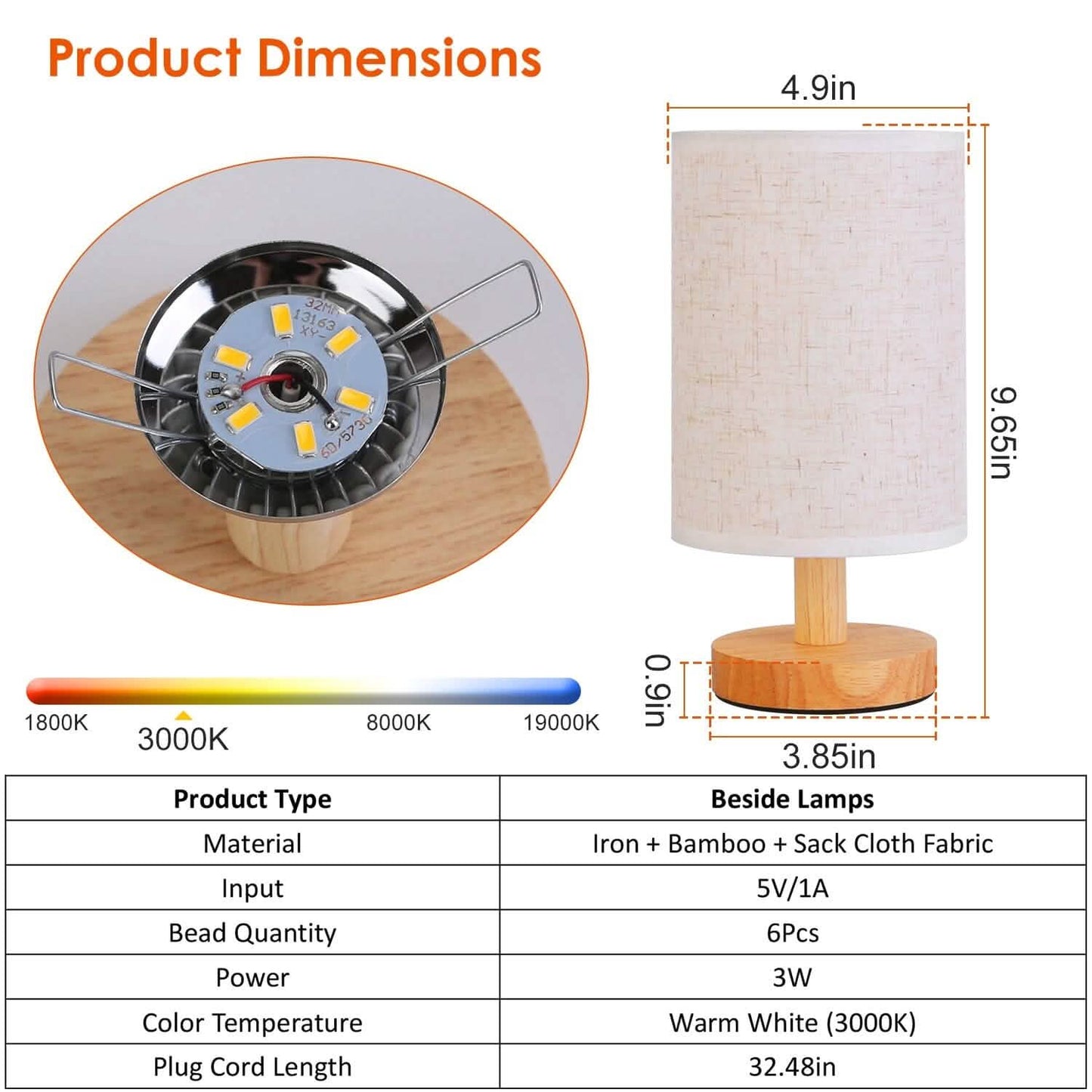 Warm White Nightstand Lamp USB Plug Modern Lantern