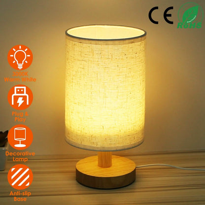 Warm White Nightstand Lamp USB Plug Modern Lantern