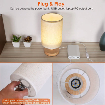Warm White Nightstand Lamp USB Plug Modern Lantern