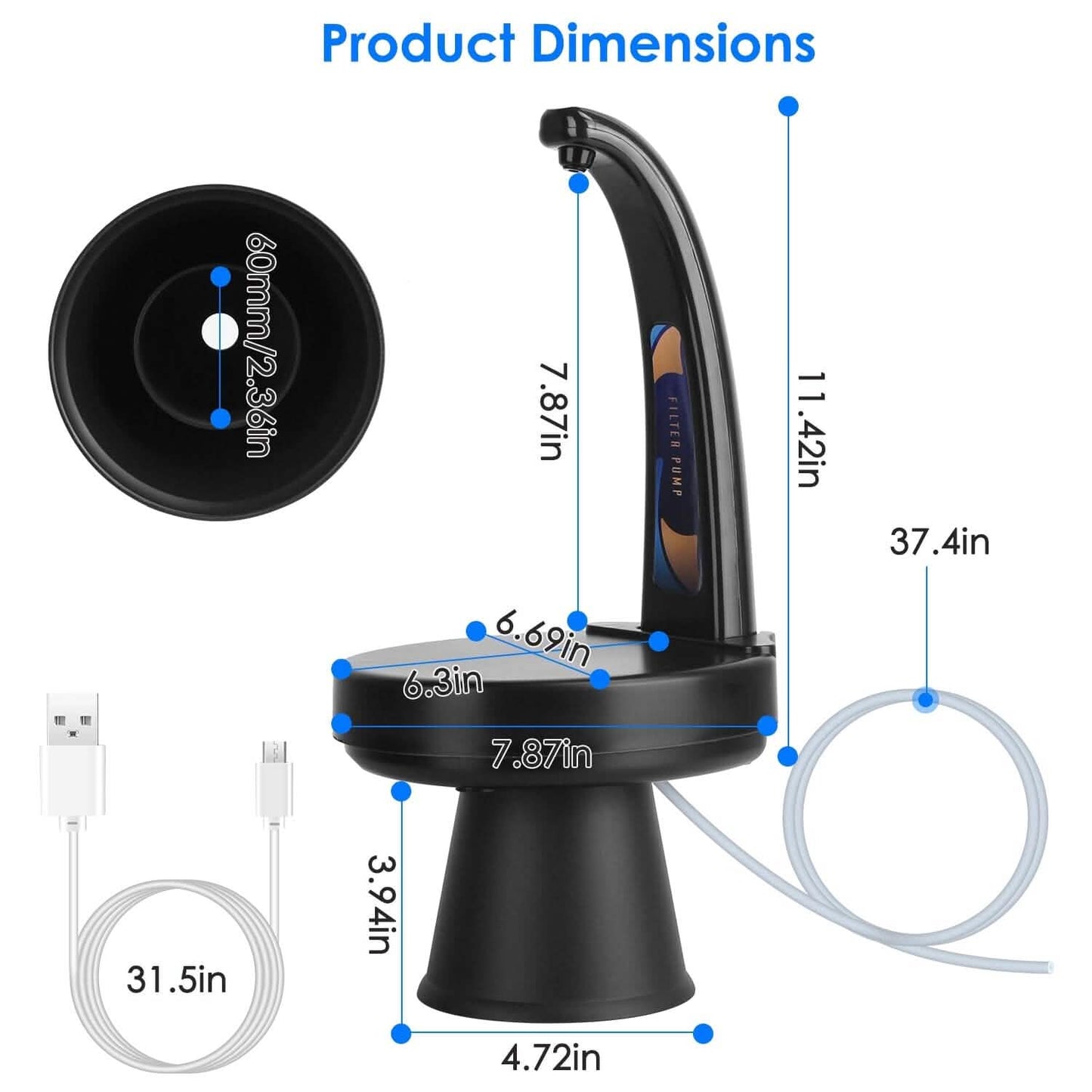 Water Bottle Dispenser USB Rechargeable Mini Water Jug for 1-5 Gallon Water Jugs