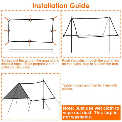 Waterproof Camping Tarp Kit Tent Canopy Awning Portable Rain Fly