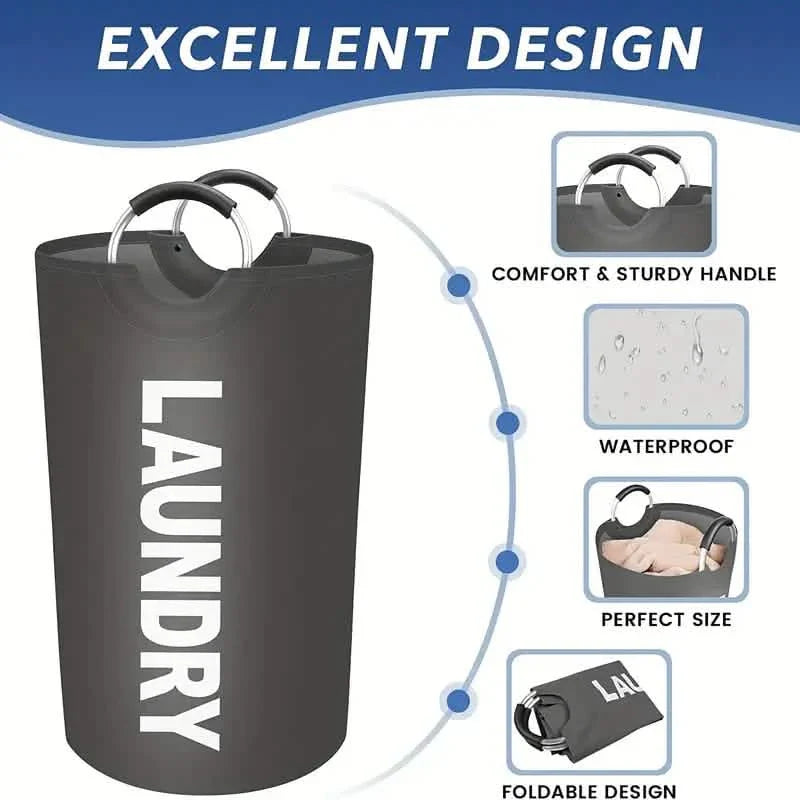 Waterproof Collapsible Clothes Hamper Laundry Basket With Padded Handles