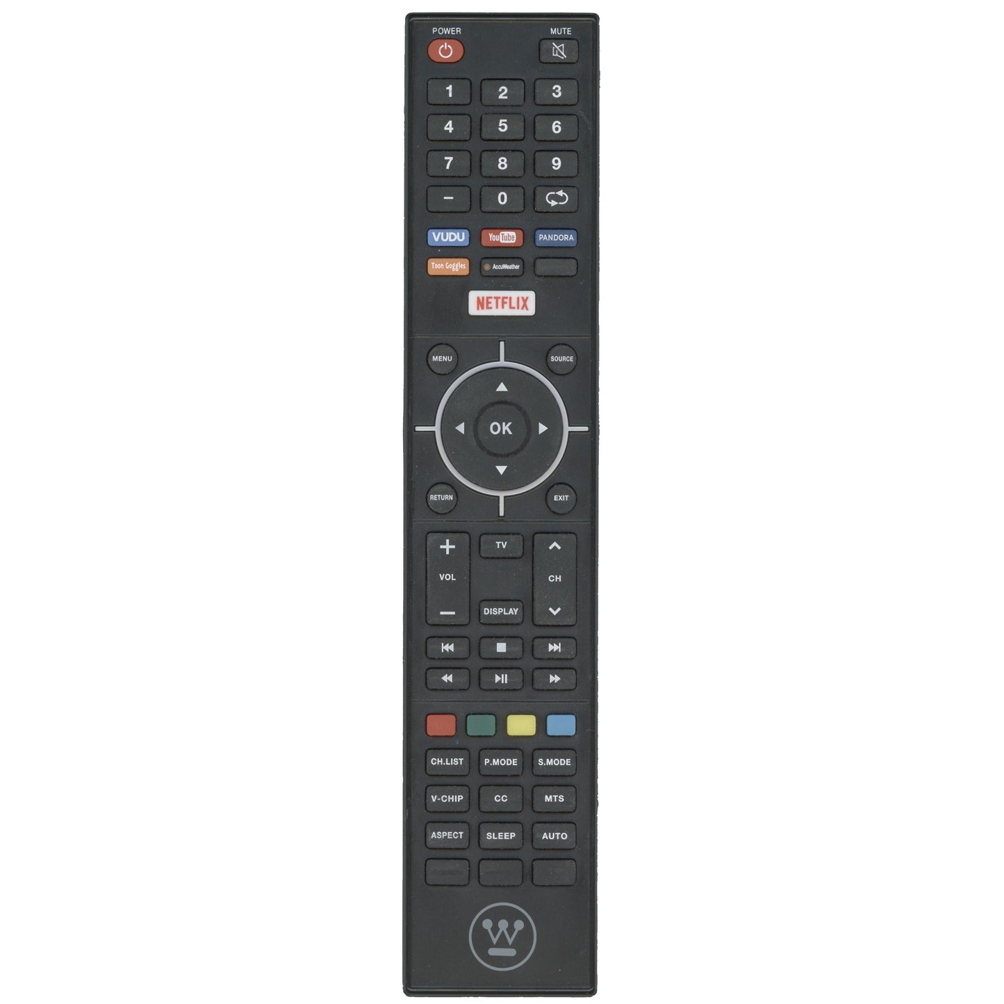 Westinghouse WD65NC Smart TV Remote Control | IR | VUDU | YouTube | Pandora - 84505803B00