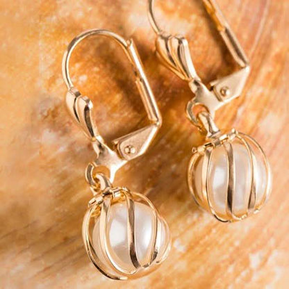 White Cultured Pearl Cage Drop Earrings by Sevil