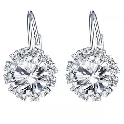 White Gold Huggie Earrings with Swarovski Crystal By Barzel