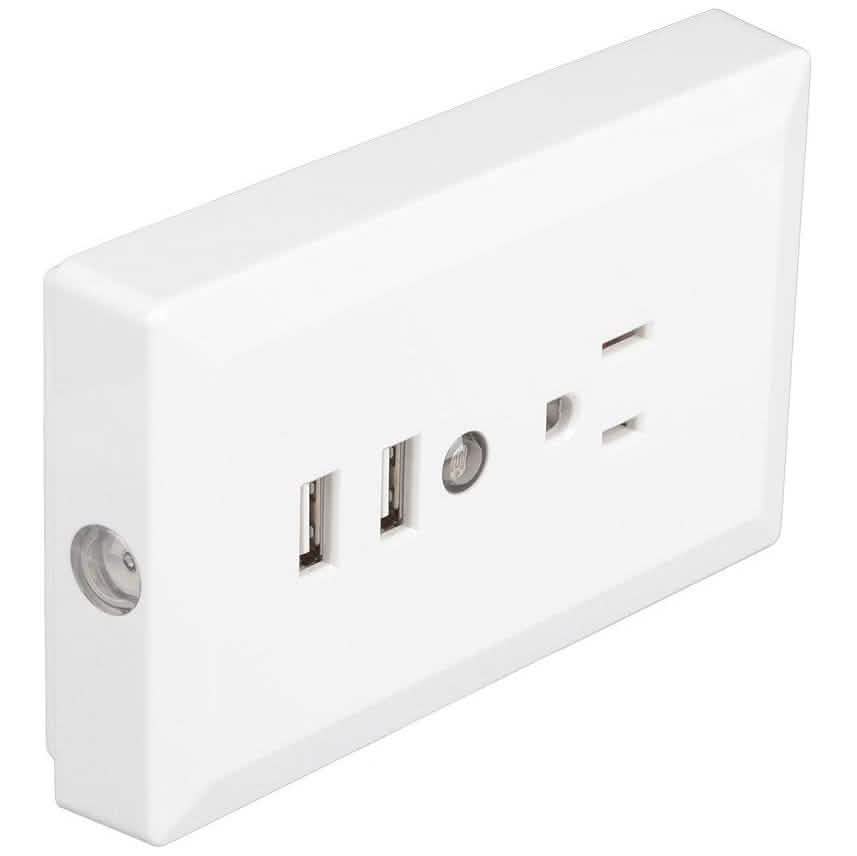White Light Sensor Dual USB Wall Outlet