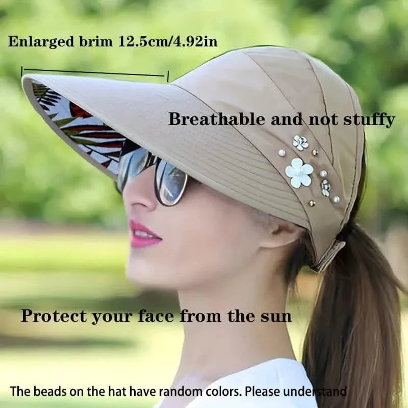 Wide Brim Sun Visor Foldable Picnic Hat Beach UV Protection Scallop Cap