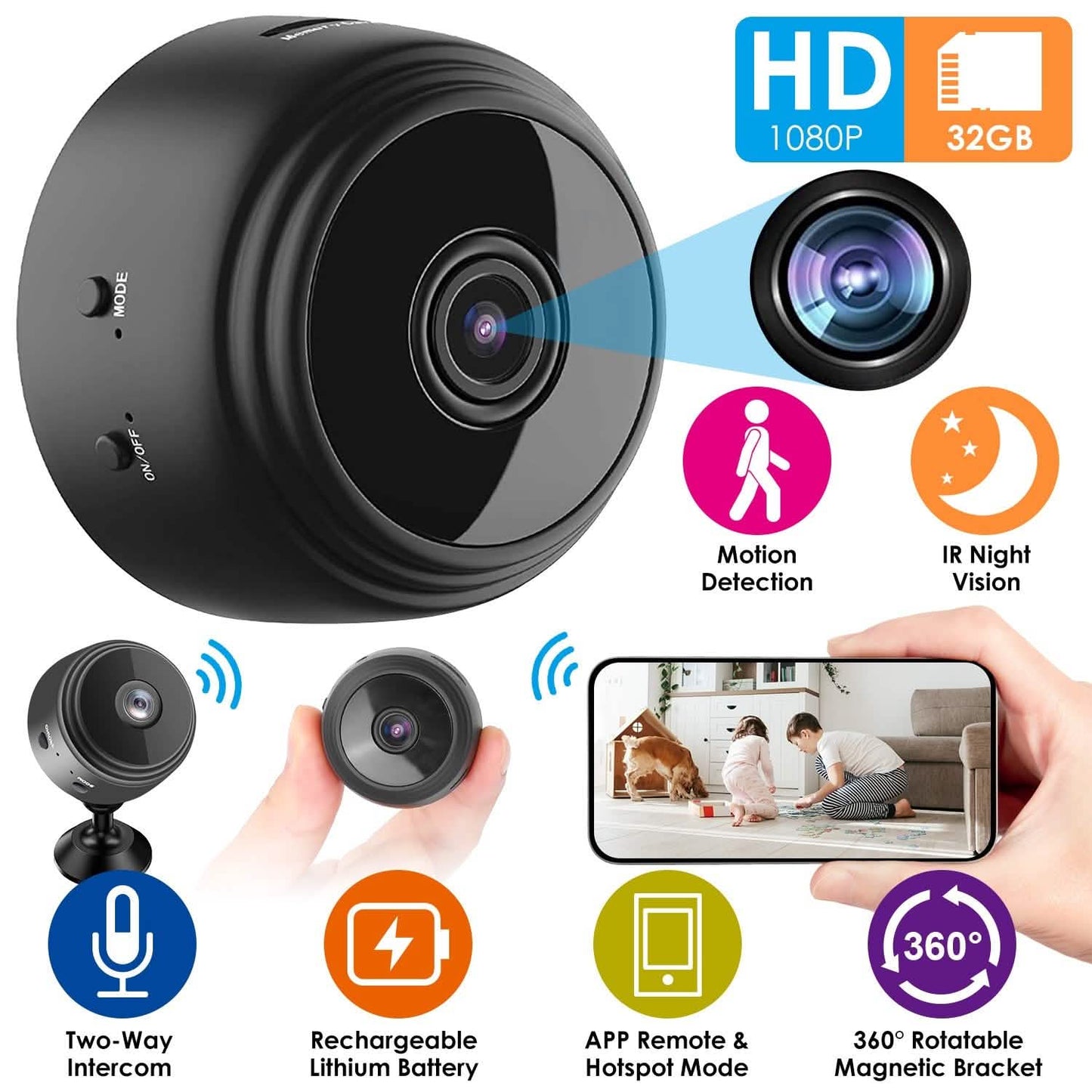 WIFI IP Home Security Camera 1080P Full HD with 32GB MMC Card