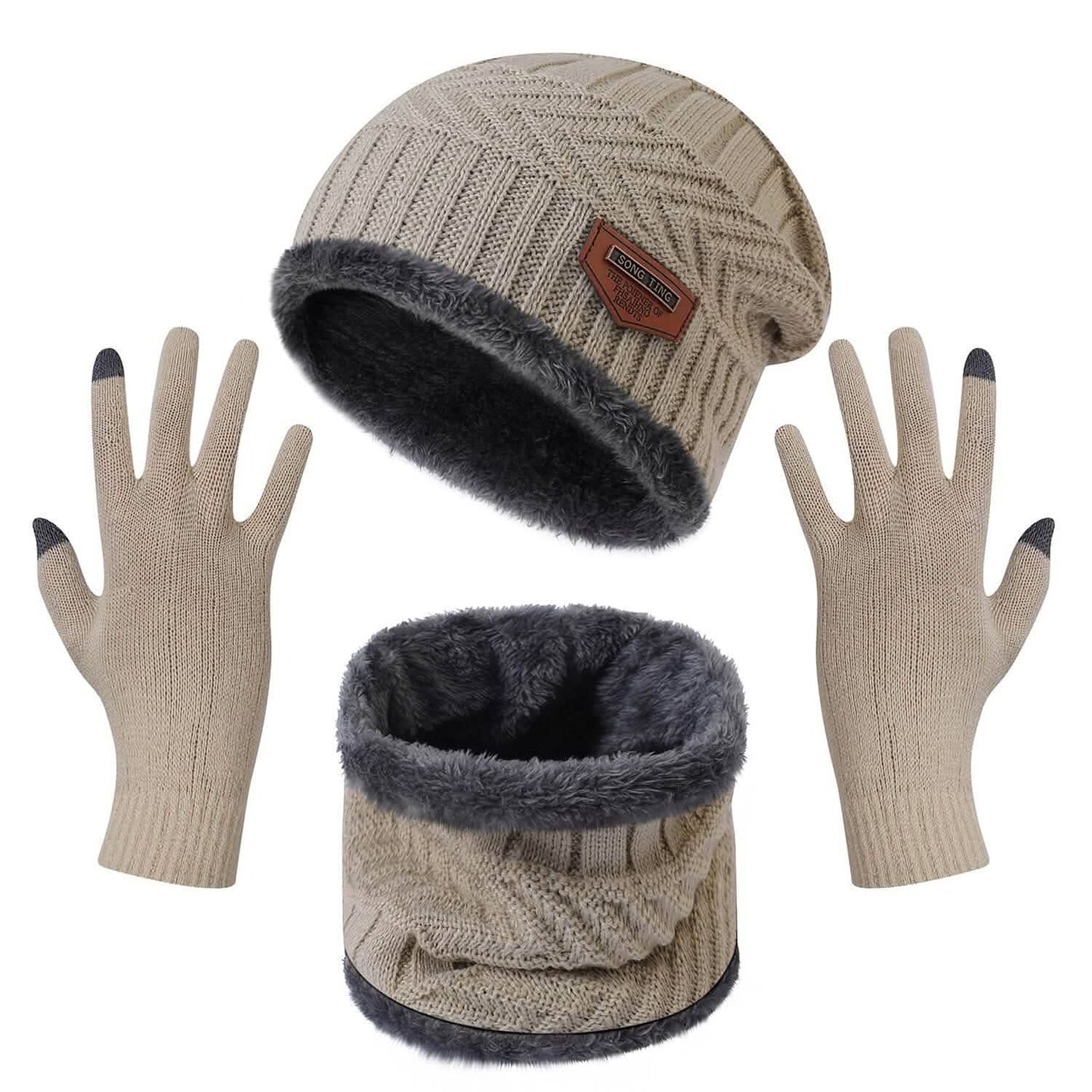 Winter Warm Beanie and Touch Screen Gloves Scarfs Set