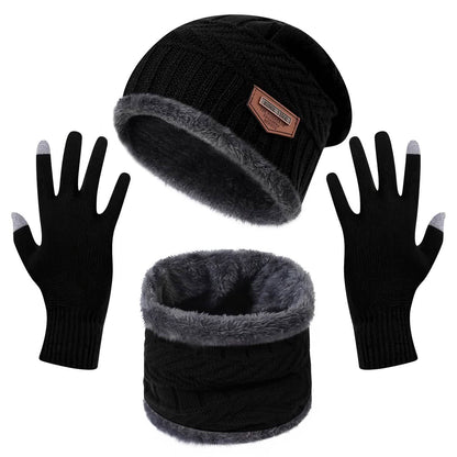 Winter Warm Beanie and Touch Screen Gloves Scarfs Set