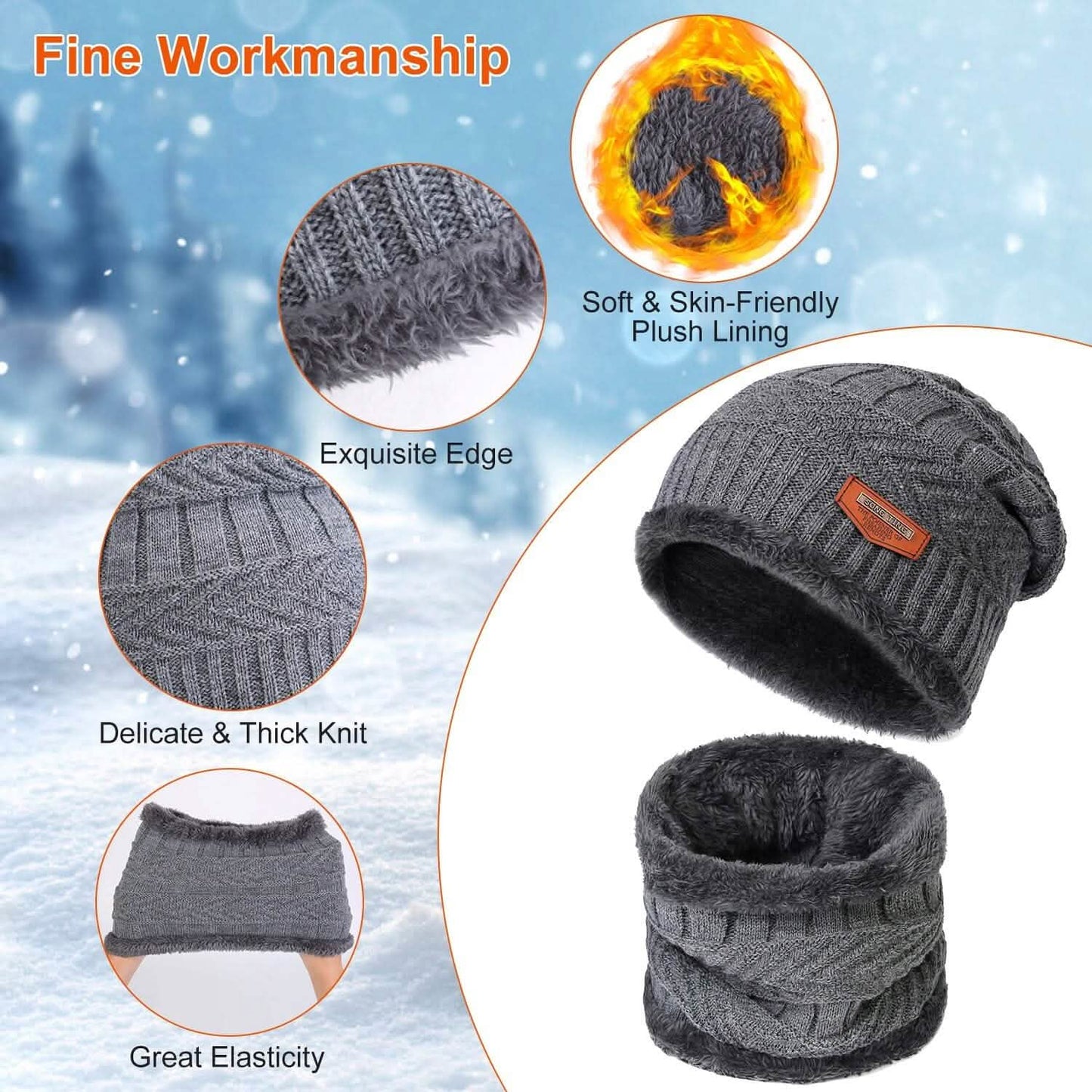 Winter Warm Beanie and Touch Screen Gloves Scarfs Set