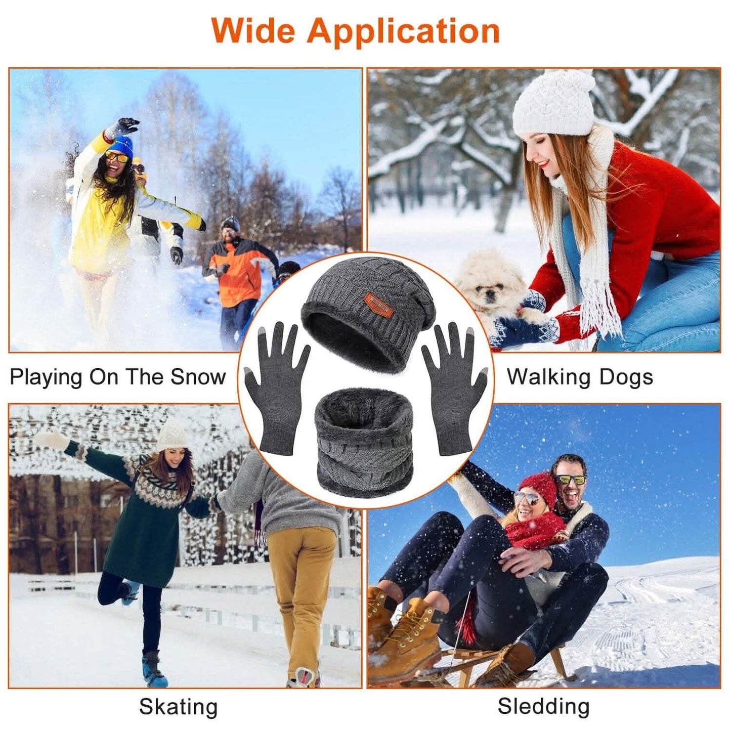 Winter Warm Beanie and Touch Screen Gloves Scarfs Set