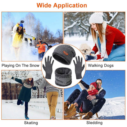 Winter Warm Beanie and Touch Screen Gloves Scarfs Set
