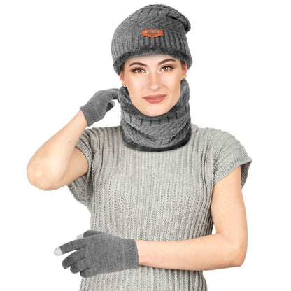 Winter Warm Beanie and Touch Screen Gloves Scarfs Set